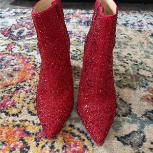 Women’s Betsy Johnson cherry red rhinestone heeled boots